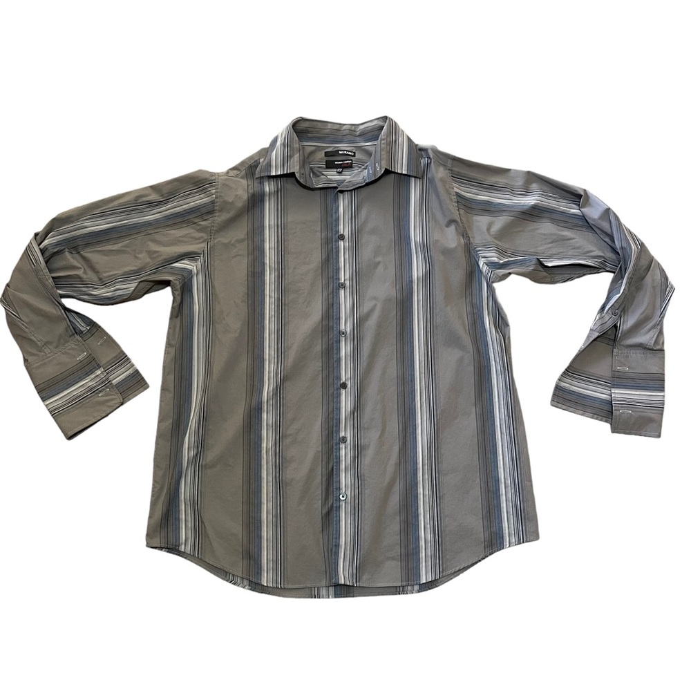 Murano XLA Mens XLT Long Sleeve Button Up Collared Shirt Gray Silver Blue